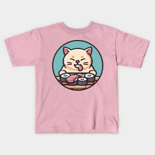 Cat eating Sushi Kids T-Shirt